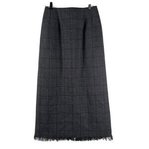 Harve Benard Sport Women Black 100% Wool Fringe Lined Long Pencil Skirt Plaid 8